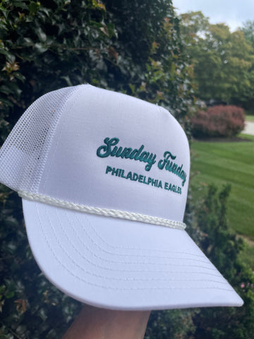 Sunday Funday Philadelphia Eagles- White Trucker Hat, Mesh Back