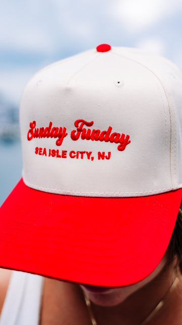 Sunday Funday Sea Isle City- Cream and Red Trucker Hat