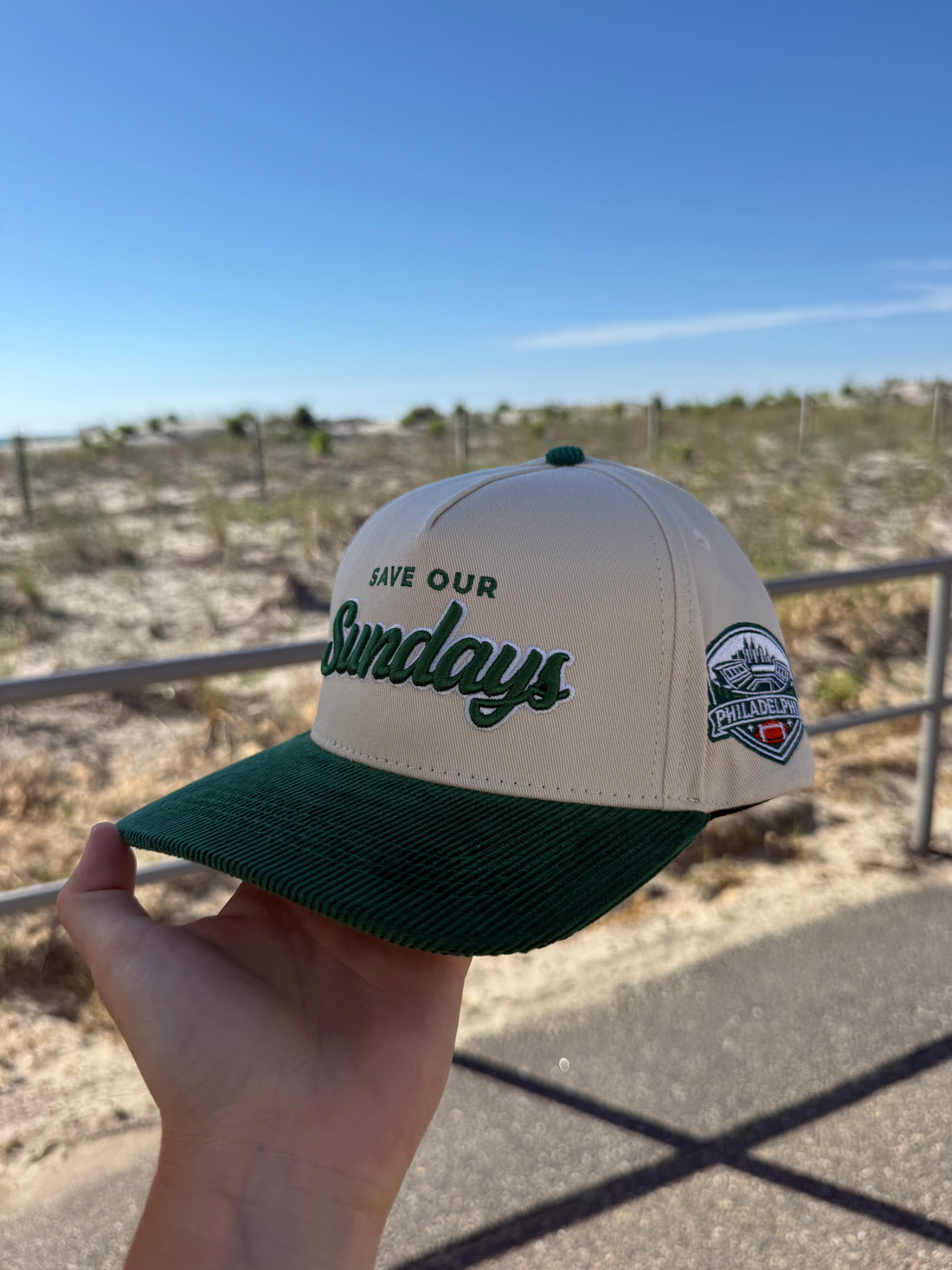2026 Fall Eagles Collection: green Corduroy Brim Save Our Sundays