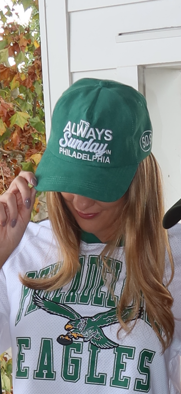 Green suede “it’s always Sunday in Philadelphia”