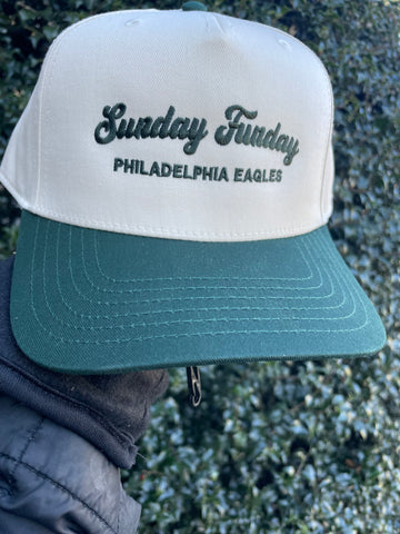 Sunday Funday Philadelphia Eagles- Cream and Green Trucker Hat
