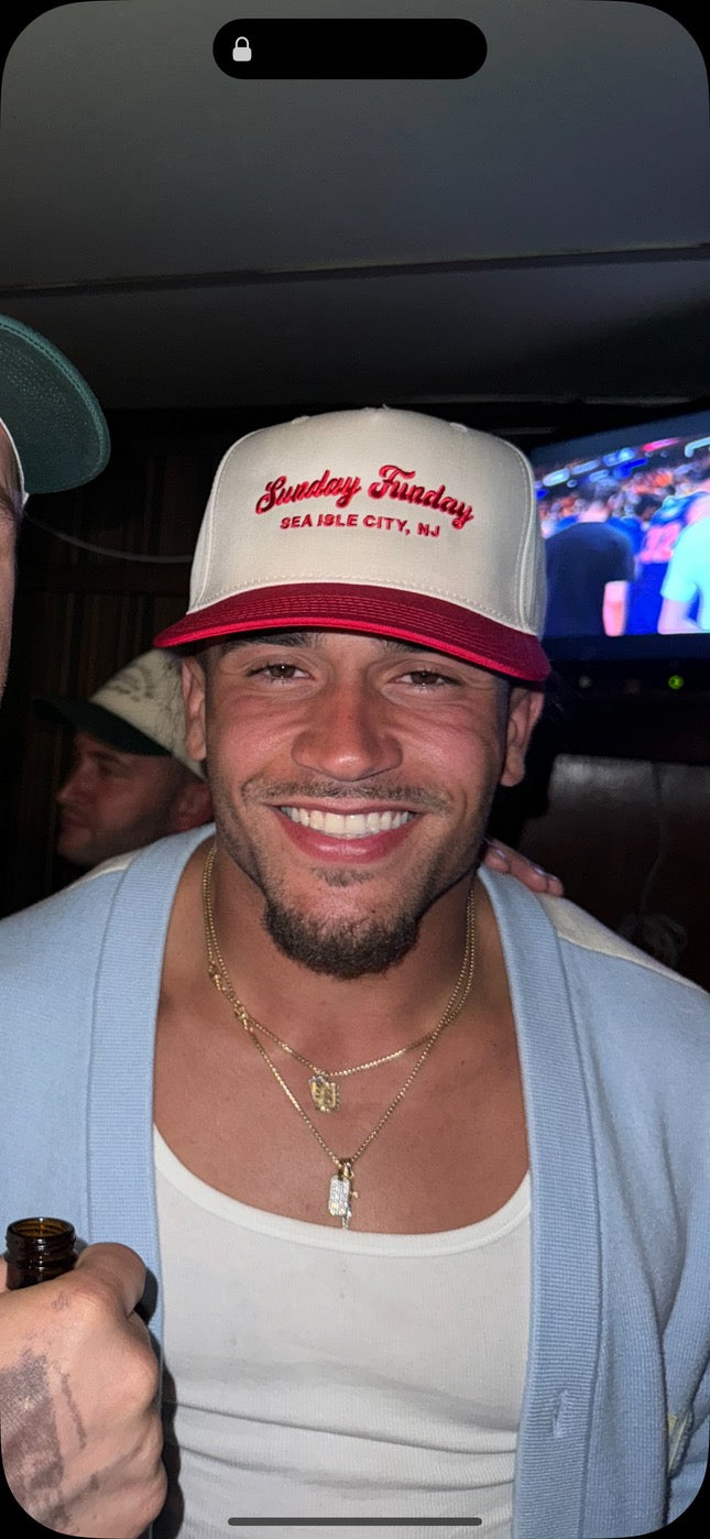 Sunday Funday Sea Isle City- Cream and Red Trucker Hat